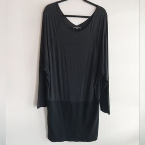 Vince Black Long Sleeve Blouson Wool Modal Blend Scoop Neck Midi Dress